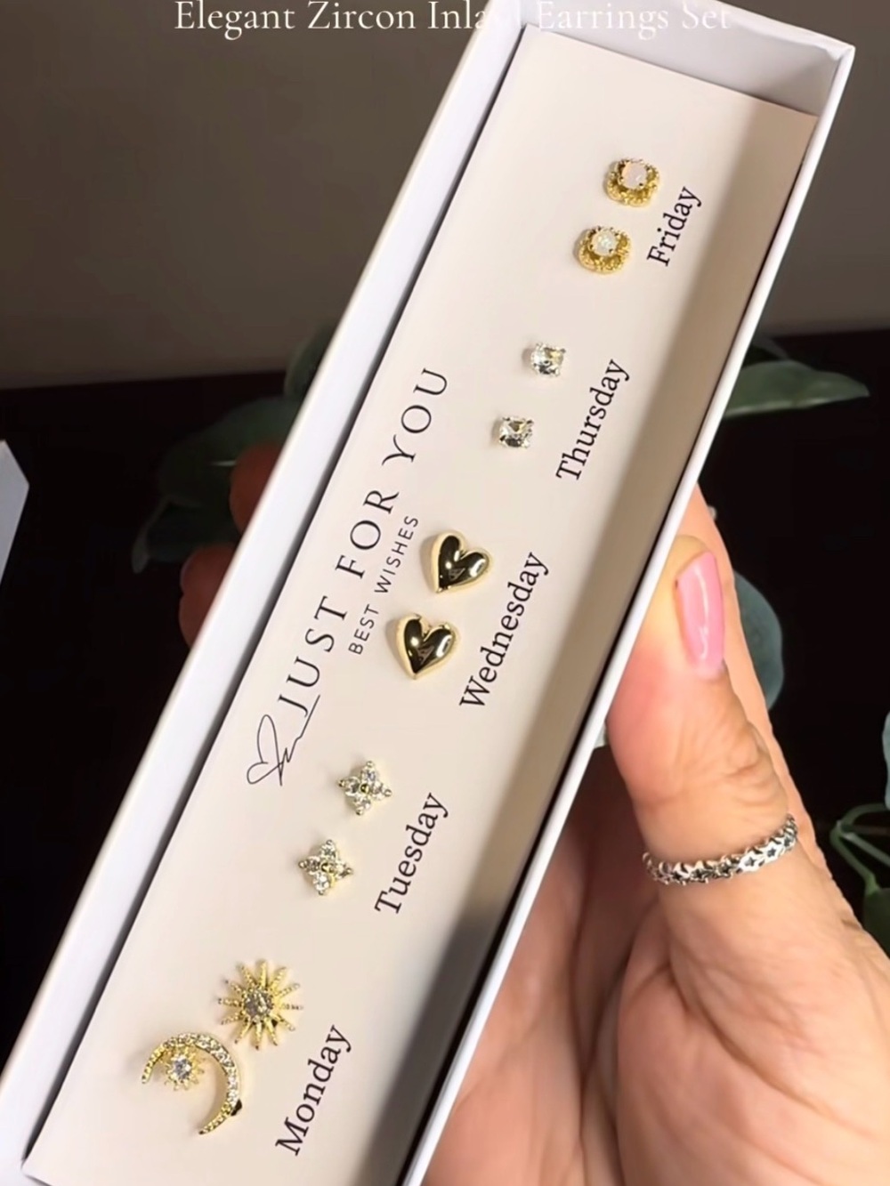 Gold Zircon 7-Pair Daily Earrings Set